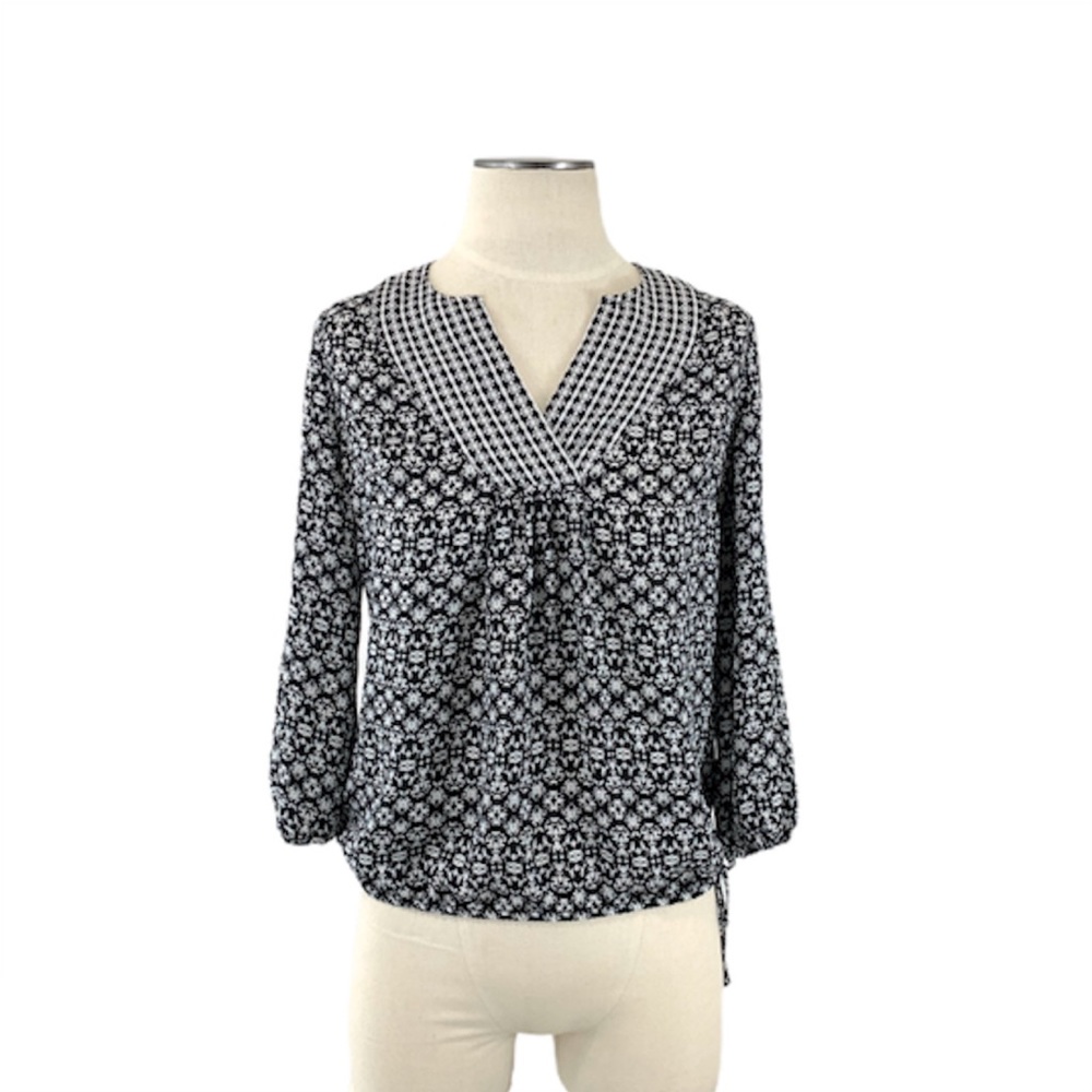 Laundry by Shelli Segal Black & White Print Top XS